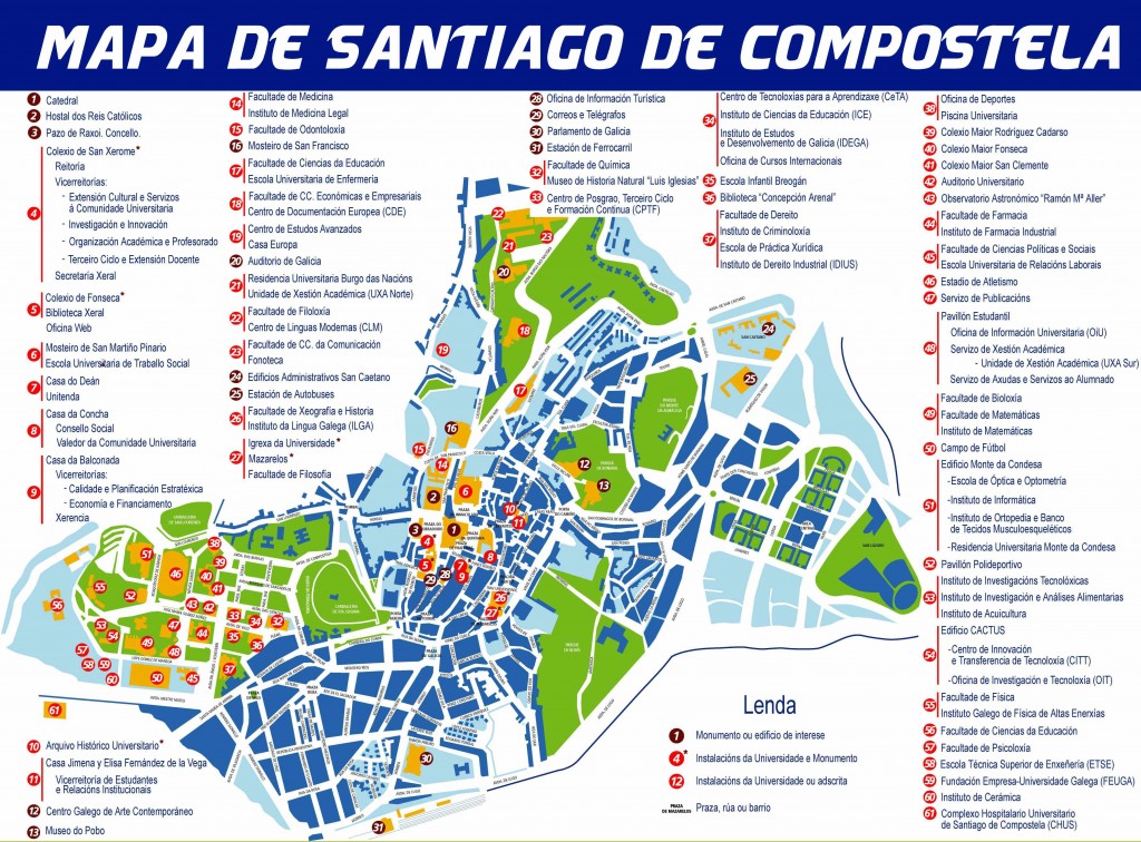 mapa de Santiago de Compostela centro ciudad para imprimir en PDF